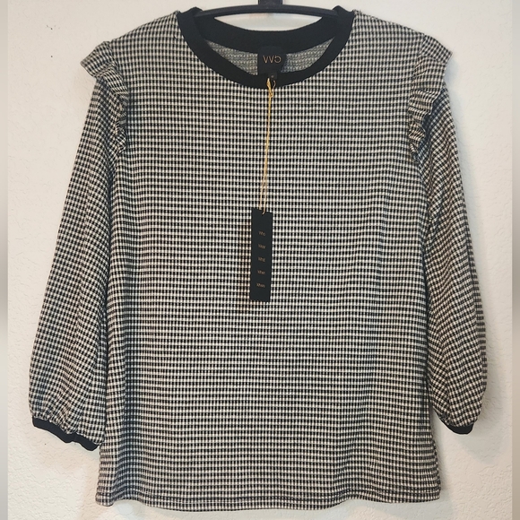 NWT Anthropologie W5 Black and White Knit Top with‎ Ruffle Details, Size S - Picture 1 of 5